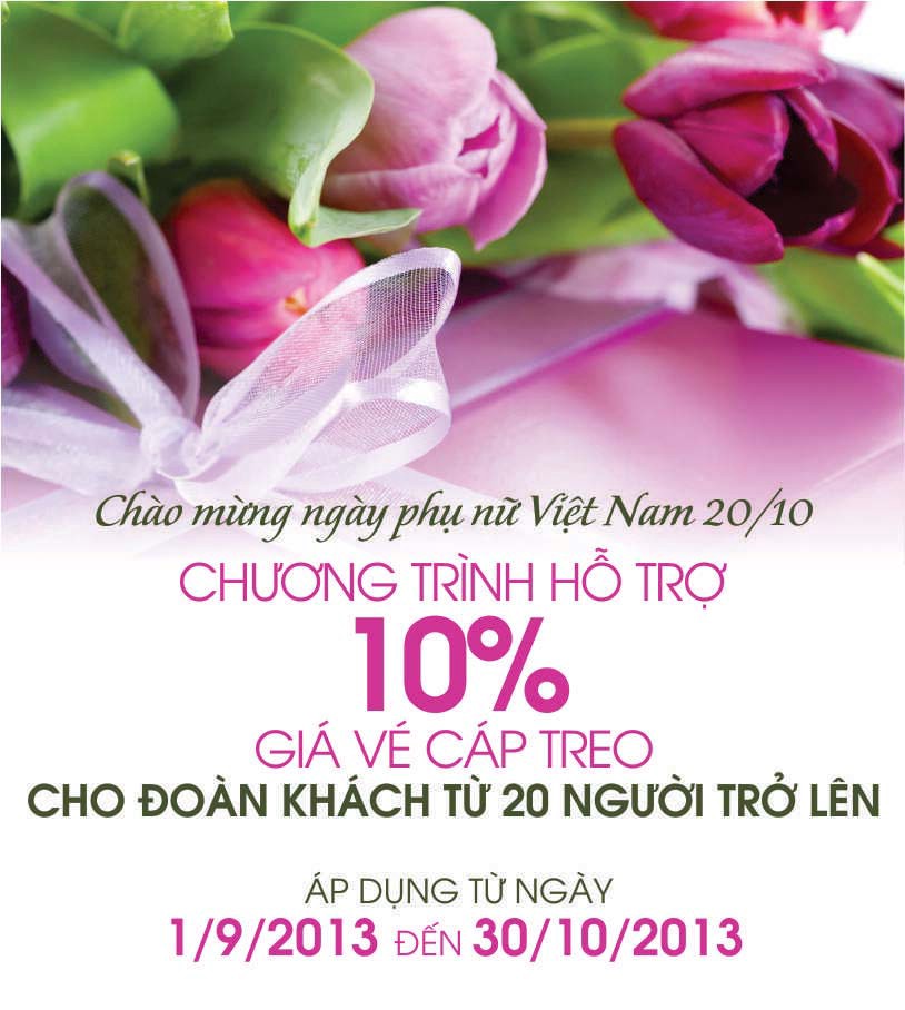 Chào mừng ngày Phụ nữ Việt nam 20/10, Cáp treo Tây Thiên hỗ trợ 10% giá vé Cáp treo